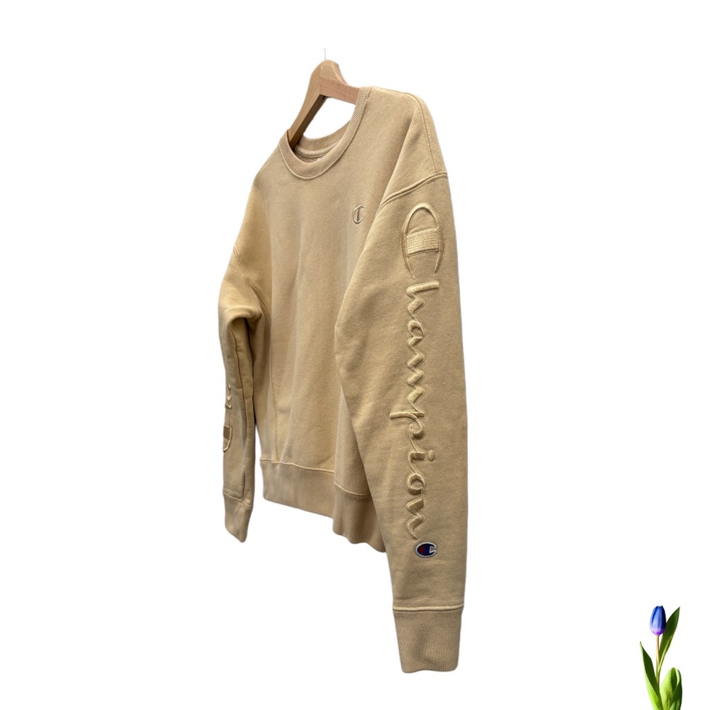 Champion Beige Crewneck Sweatshirt Logo Size S - Picture 2 of 6